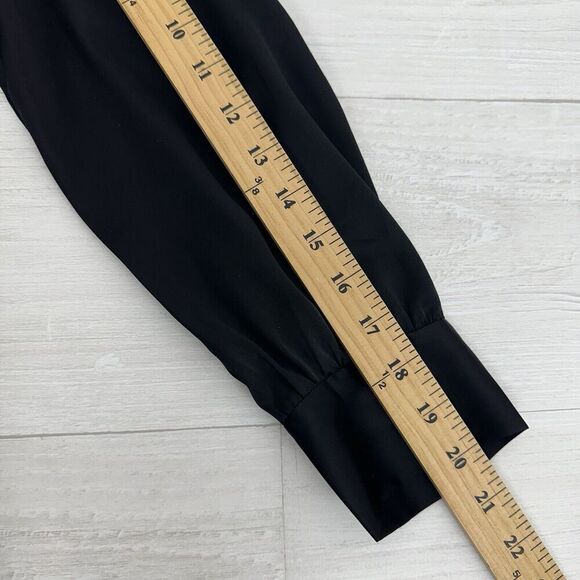 Theory Womens Black Satin Sheath Dress Size 8 Twist-Front Long-Sleeve V Neck - Picture 13 of 16